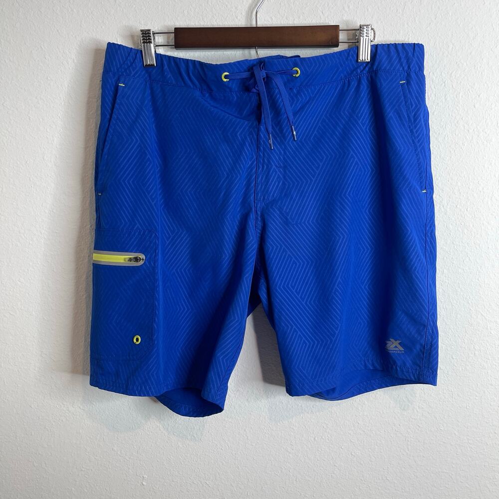 ZeroXposur Men’s Large Blue Green Swim Trunks Board Shorts Zip Pocket Quick Dry